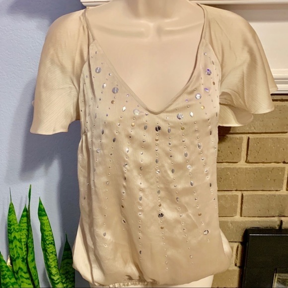 ❤ SOLD NWT White House Black Market WHBM embellished Sequin open back blouse - Picture 4 of 8